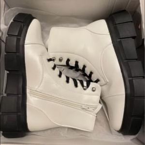 White leather combat boots
